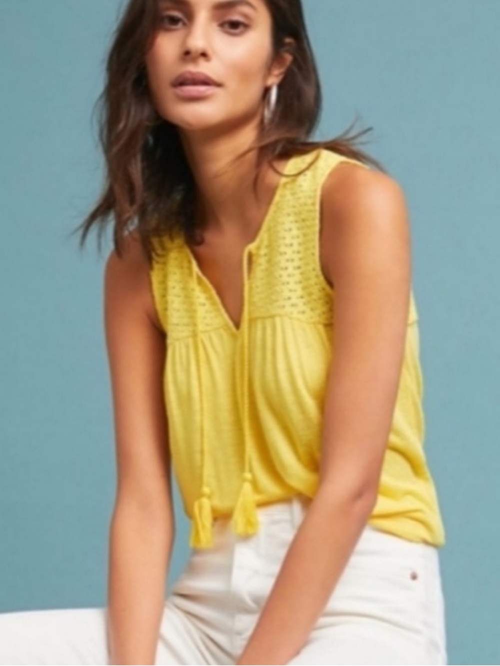 Anthropologie Crochet Yellow Sleeveless Summer Top Size S